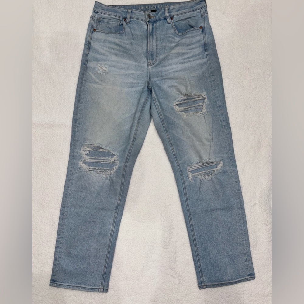 American Eagle Outfitters Light Blue Distressed Straight Leg Jeans
